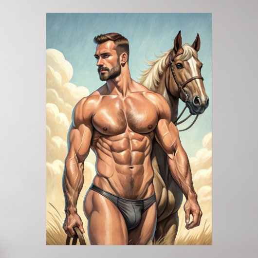Poster Un mec très chaud avec un cheval (Devant)
