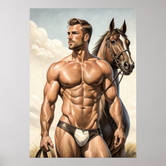 Poster Un mec très chaud avec un cheval (Devant)