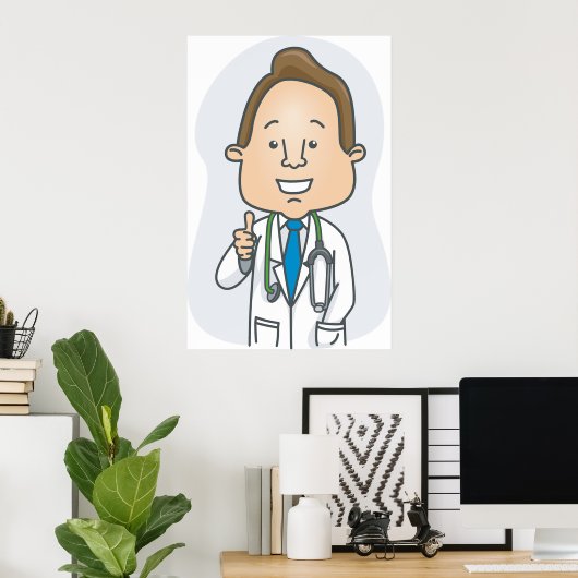 Poster Un médecin souriant qui donne des pouces avec du s (Bureau à domicile)