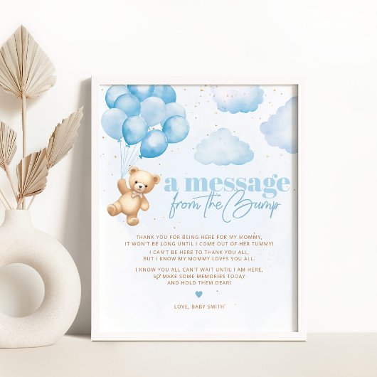 Poster Un message de l'ours en peluche bleu