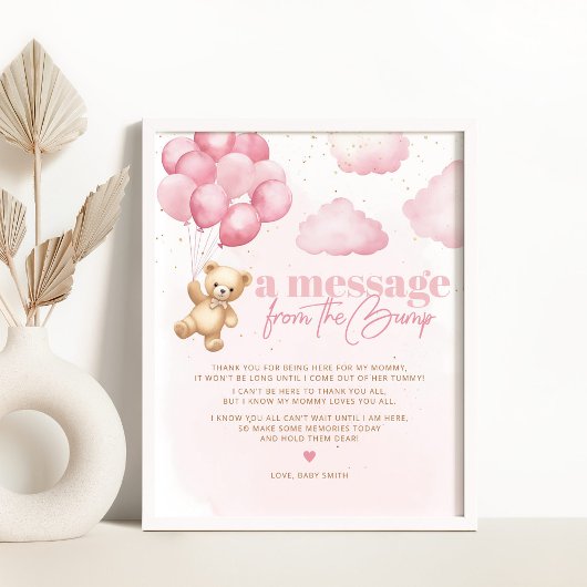 Poster Un message de l'ours en peluche rose bump