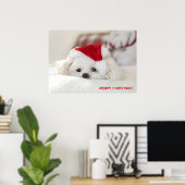 Poster Un mignon chien blanc dans un Casquette de Noël ro (Bureau à domicile)