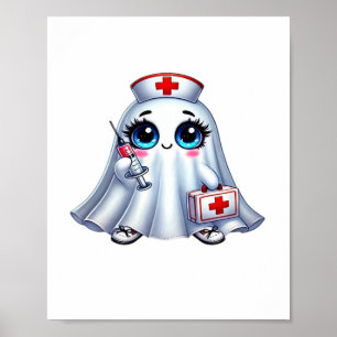 Poster Un mignon fantôme d'Halloween en uniforme d'infirm