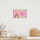 Poster Un mignon lapin rose avec Coeurs et Foliage (Cuisine)