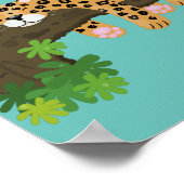 Poster Un mignon léopard dormant dans un arbre dessin ani (Coin)