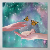 Poster Un mignon petit garçon en imaginaire à la main (Devant)