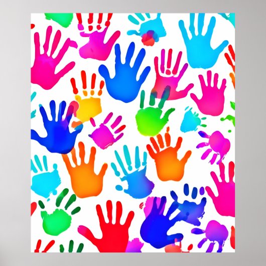 Poster Un monde de mains en couleur (Devant)