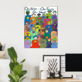Poster Un monde, une famille, un coeur multiculturel (Bureau à domicile)