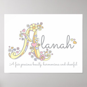 Poster Un monogramme art Alanah filles nom signifiant aff