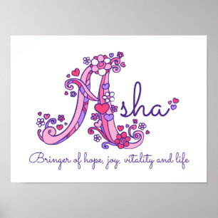 Poster Un monogramme d'art Asha Girls nom signifiant affi