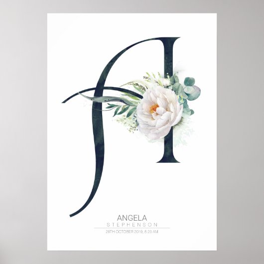 Poster Un monogramme de lettre fleurs blanches et feuilla (Devant)
