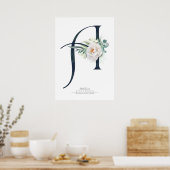 Poster Un monogramme de lettre fleurs blanches et feuilla (Cuisine)