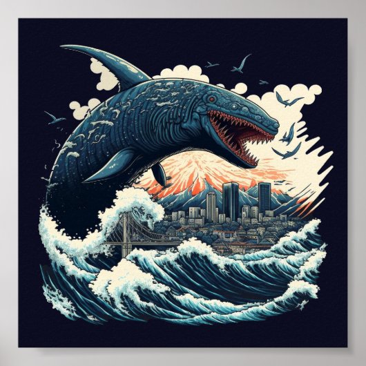 Poster Un Monstre De Requin Sushi Attaque La Ville (Devant)