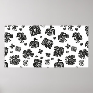 Poster Un motif maya vintage sans couture. Dents noir et