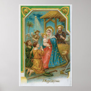Poster Un Noël vintage Madonna et Enfant
