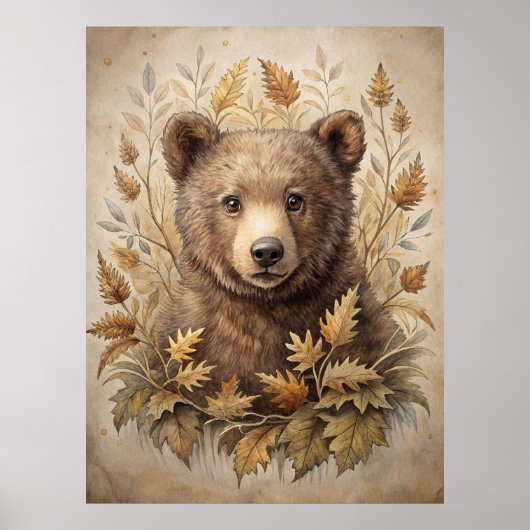 Poster Un ours mignon en forêt (Devant)