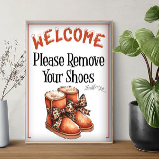 Poster Un panneau d'hiver prière d'enlever les chaussures