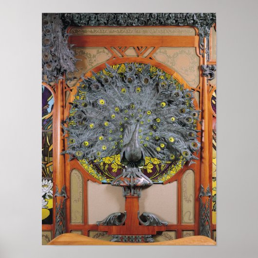 Poster Un paon du panneau central d'une fresque (Devant)