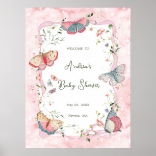 Poster Un Papillon Bébé Sur Le Chemin Baby shower Bienven