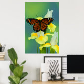 Poster Un papillon Viceroy sur un iris japonais jaune (Bureau à domicile)