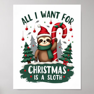 Poster Un paresseux pour Noël. Mignon, Paresseux de Noël
