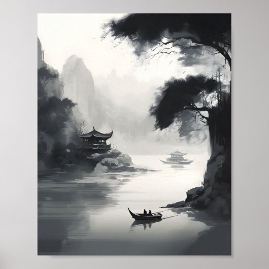 Poster Un Paysage Chinois Et Un Bateau (Devant)