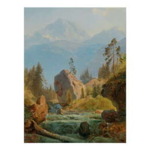 Poster Un paysage de montagne avec le ruisseau - Albert Z