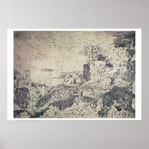 Poster Un paysage rocheux (gravure)
