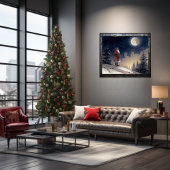 Poster Un Père Noël noir sans fin regarde la lune de Noël