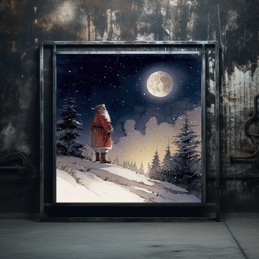 Poster Un Père Noël noir sans fin regarde la lune de Noël