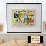 Poster Un Petit-Enfant Rire Citation 8 Photo Collage Almo<br><div class="desc">Impression personnalisée d'affiche photo pour vos grands-parents. Le design comprend huit de vos photos préférées, affichées en format instagram carré sur un arrière - plan couleur amande neutre. La citation est écrit en calligraphie ornée dans les tons vert olive et chaud du trône jaune brûlé orange. Il dit "le rire...</div>
