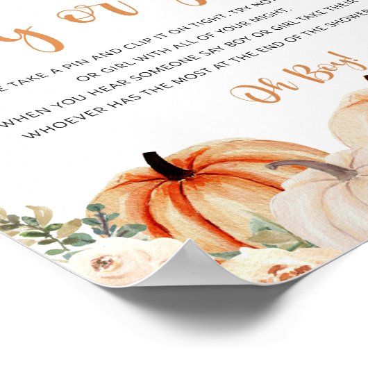 Poster Un petit panneau de Baby shower Citrouille (Coin)