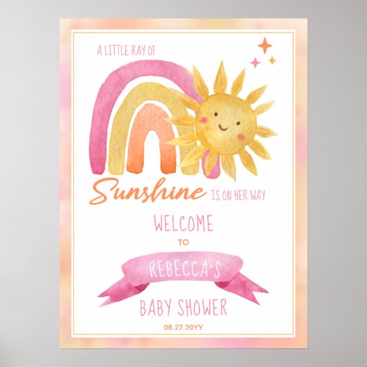 Poster Un petit rayon de soleil Baby shower fille (Devant)