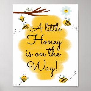 Poster Un Peu De Miel Est En Route Baby shower d'abeill