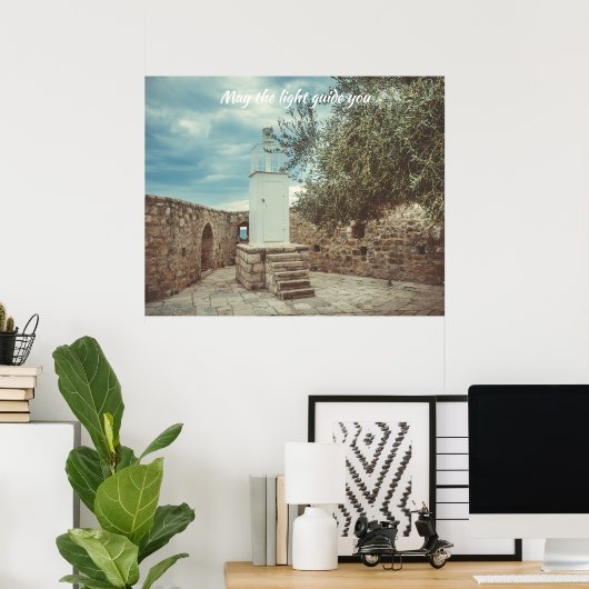 Poster Un phare blanc et un olivier (Bureau à domicile)