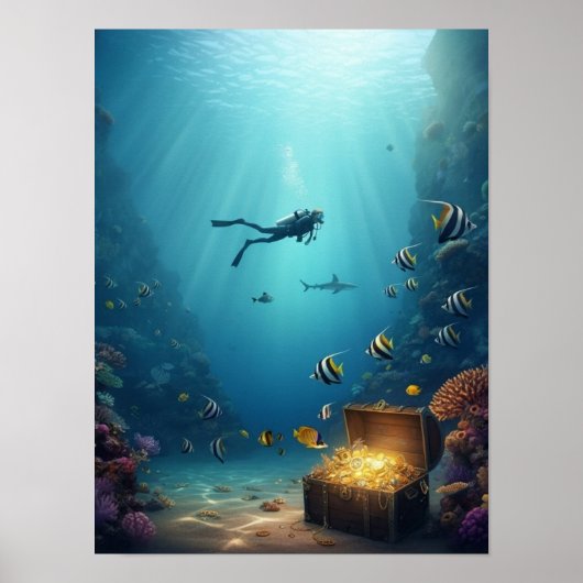 Poster Un plongeur trouve un trésor (Devant)