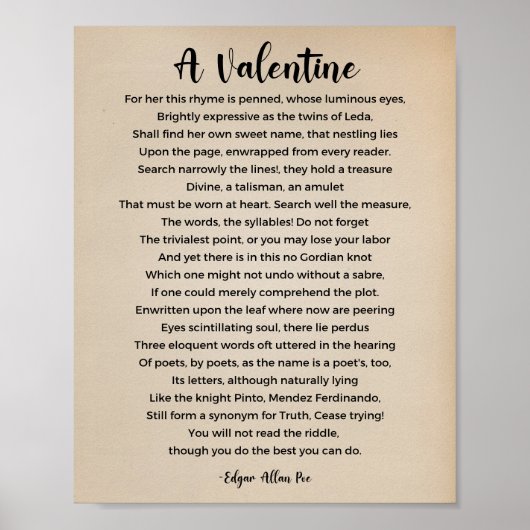 Poster Un poème de Saint-Valentin par Edgar Allan Poe Pos (Devant)