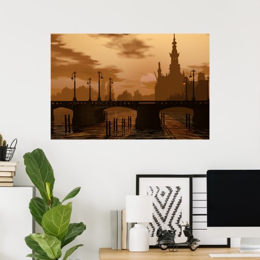 Poster Un pont à Amsterdam (Bureau à domicile)