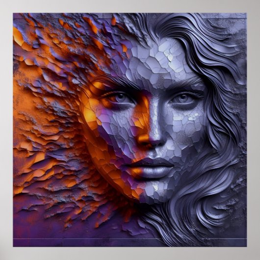 Poster Un portrait Abstrait du visage de la femme - 3D Em (Devant)