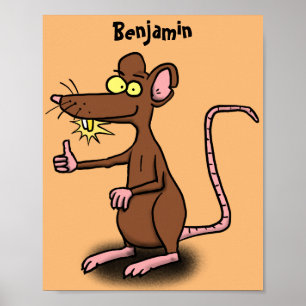 Poster Un rat brun mignon pouce vers le haut dessin animé