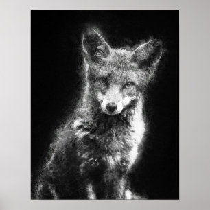 Poster un renard magnifique, dessin en noir et blanc
