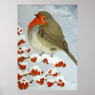 Poster Un Robin et baies dans la neige