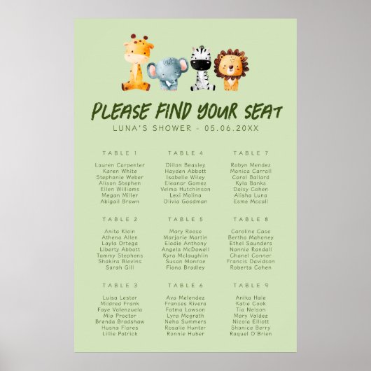 Poster Un Sauvage Est Sur Le Chemin Safari Seating Chart (Devant)