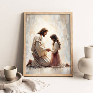 Poster Un Sauveur aimant, Art chrétien, Jésus et Fille