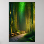 Poster Un sentier en bois à travers la forêt luxuriante (Devant)
