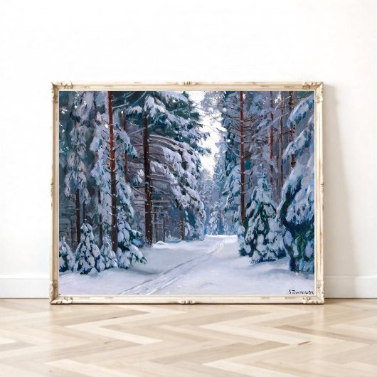Poster Un sentier neigeux dans la forêt