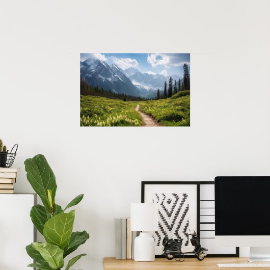 Poster Un sentier sinueux dans un pré verdoyant devant un (Bureau à domicile)