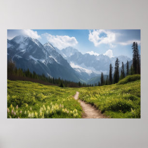 Poster Un sentier sinueux dans un pré verdoyant devant un
