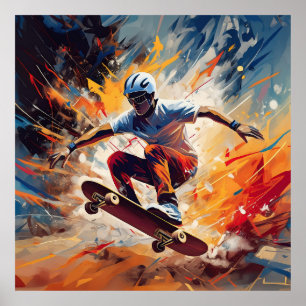 Poster Un skateboardeur masculin.