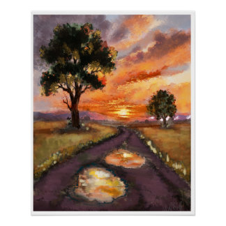 Poster Un soir de pluie soleil couchant.